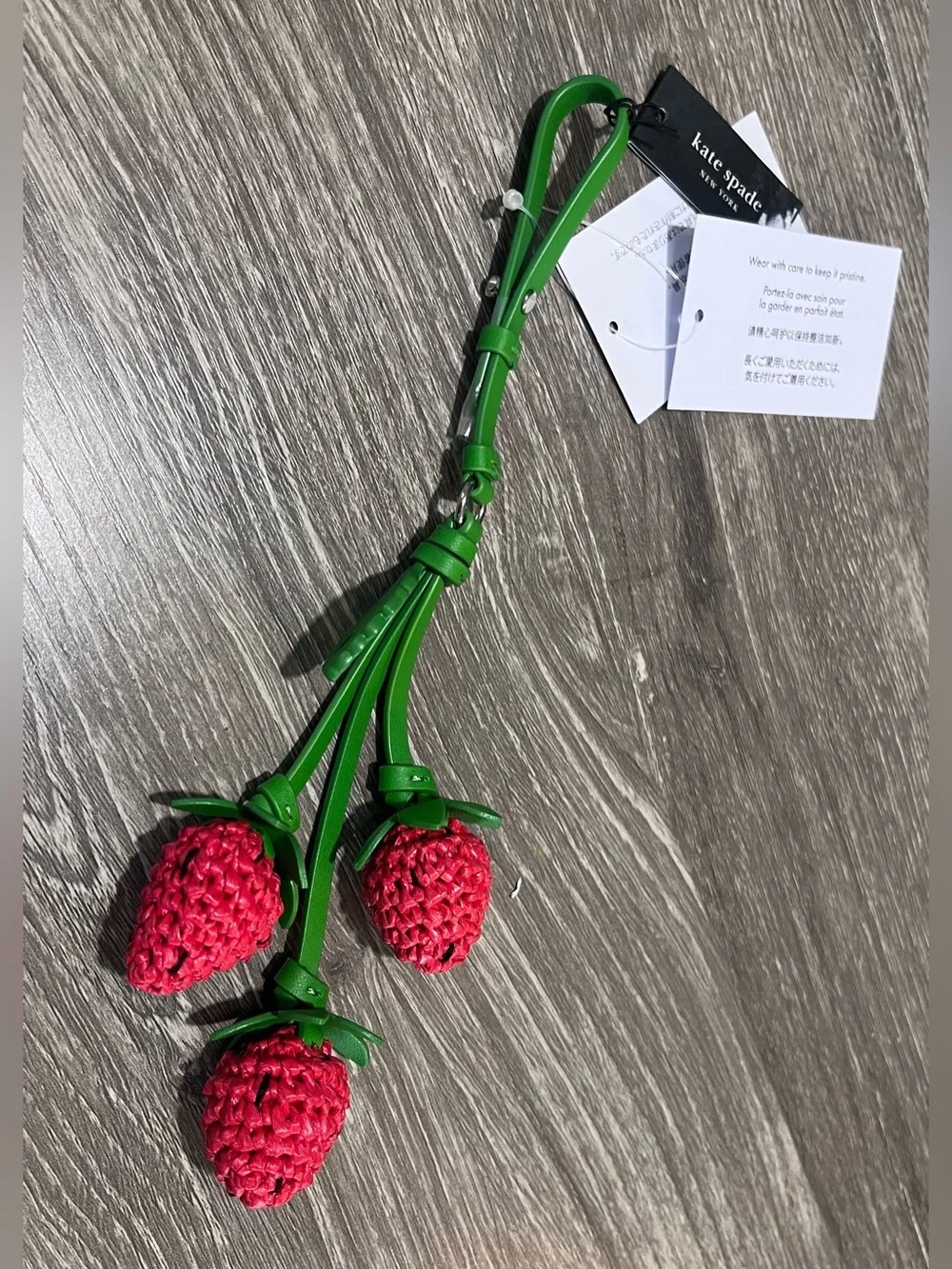 Kate Spade Charmed Strawberry Crochet Bag Charm Keychain Key Fob